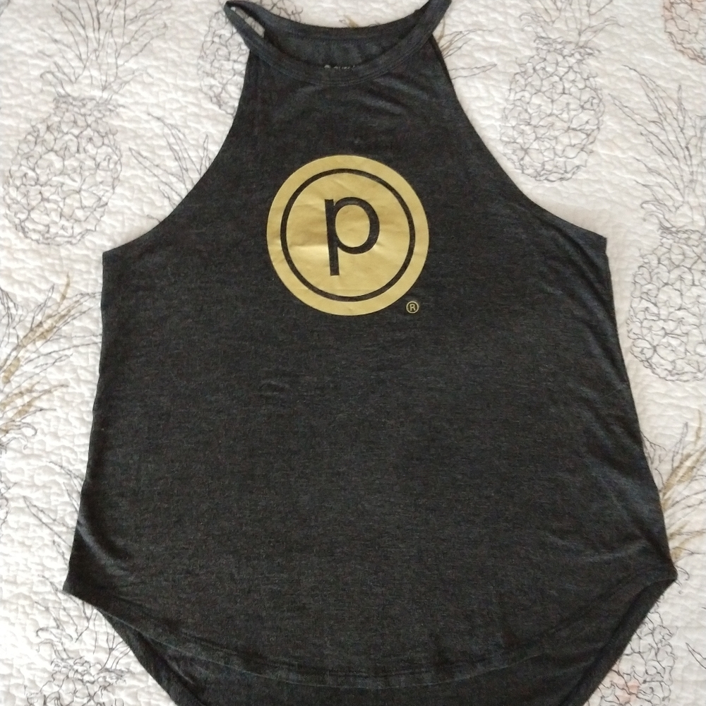 Pure Barre tank top, grey and gold, Small
